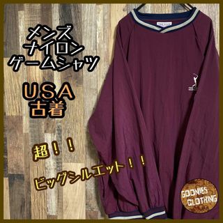 メンズ ナイロン ゲームシャツ ワインレッド ゴルフ 無地USA古着 90s(Tシャツ/カットソー(七分/長袖))