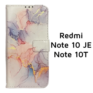 Redmi Note10 JE 10T 手帳 白 紫 マーブル (Androidケース)