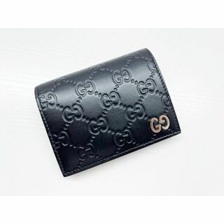 グッチ(Gucci)の美品　グッチ　シマ　GGメタル　コンパクトウォレット　 二つ折り財布　黒(折り財布)