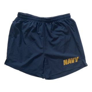 ミリタリー(MILITARY)のヴィンテージミリタリー U.S.NAVY トレーニングパンツ L 黄色ロゴ 古着(ショートパンツ)