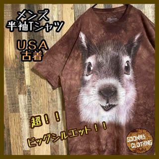 USA製 ビッグプリント アニマル リス 茶 2XL 古着 半袖 Tシャツ(Tシャツ/カットソー(半袖/袖なし))