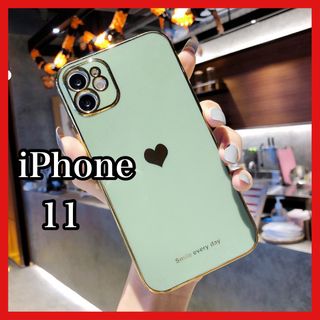 iPhone11対応ケース　モスグリーン　ハート　シンプル　可愛い　韓国　大人気(iPhoneケース)