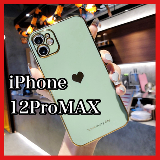 iPhone12ProMAXケース　モスグリーン　ハート　シンプル　可愛い　韓国(iPhoneケース)