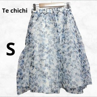 Techichi - 【Te chichi】テチチ ひざ丈スカート（S）ブルー 花柄 レディース