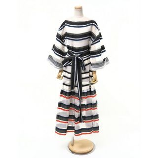 ■美品■SONIA RYKIEL ソニアリキエル ボーダー ワンピース ドレス サイズ36 シアー素材 ベルテッド ブランド古着 【中古】20230309/GM3478(ひざ丈ワンピース)