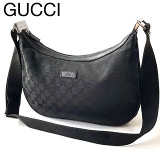 グッチ(Gucci)の【良品】GUCCI グッチ　ショルダーバッグ　GGキャンバス×レザー　黒(ショルダーバッグ)