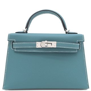 エルメス(Hermes)のエルメス HERMES 2WAYバッグ ミニケリードゥ 外縫い ヴォーエプソン ニューブルージーン シルバー金具 青  B刻印（2023年製） 【箱】【中古】(ショルダーバッグ)