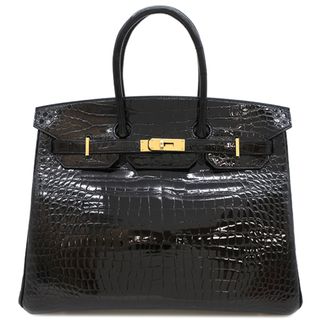 エルメス(Hermes)のエルメス HERMES ハンドバッグ バーキン 35 ポロサス ブラック ゴールド金具 新品 未使用 黒 クロコ  A刻印 【箱】【中古】(ハンドバッグ)