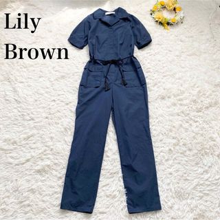 リリーブラウン(Lily Brown)の【Lily Brown】オールインワン つなぎ 半袖 ネイビー フリンジヒモ S(オールインワン)