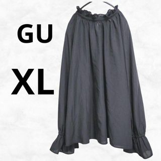 ジーユー(GU)の【GU】ジーユー 2WAYフリルネックギャザーブラウス（XL）黒 薄手 長袖(シャツ/ブラウス(長袖/七分))