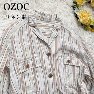 OZOC - 【OZOC】リネン混 シャツワンピース ロング丈 ストライプ 長袖 38