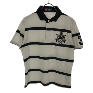 チャップス(CHAPS)のチャップス ボーダー 刺繍 ワッペン 半袖 ポロシャツ M ホワイト×ブラック CHAPS 鹿の子地 メンズ(ポロシャツ)