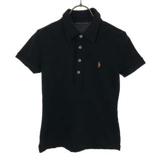 ラルフローレン(Ralph Lauren)のラルフローレン ロゴ刺繍 半袖 ポロシャツ M ブラック RALPH LAUREN 鹿の子地 レディース(ポロシャツ)