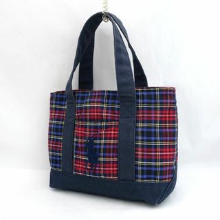 POLO BY RALPH LAUREN / ポロバイラルフローレン ■トートバッグ キャンバス 紺 赤 チェック 【バッグ/バック/BAG/鞄/カバン】 ブランド【中古】 [0990013858](トートバッグ)