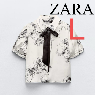ザラ(ZARA)のZARA ⭐︎リボンディテールフラワープリントシャツ　フラワープリント　ブラウス(シャツ/ブラウス(半袖/袖なし))