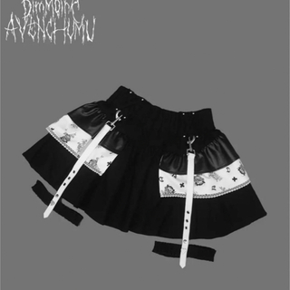 AVENCHUMU×DimMoire ガーターベルトプリントスカート ホワイト(ひざ丈スカート)