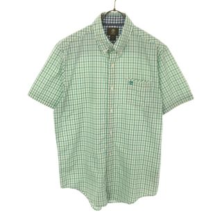 ティンバーランド チェック ロゴ刺繍 半袖 ボタンダウンシャツ M ホワイト×グリーン Timberland メンズ