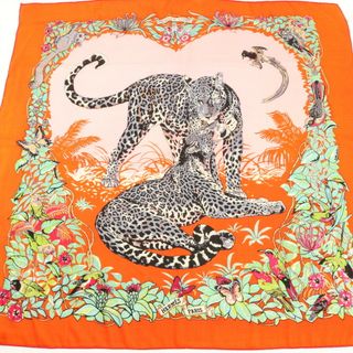 Hermes - 美品 エルメス タグ付 スカーフ カレ ジェアン 140 JUNGLE LOVE ジャングルラブ カシミヤ シルク 混 大判 レディース EEM AD7-2