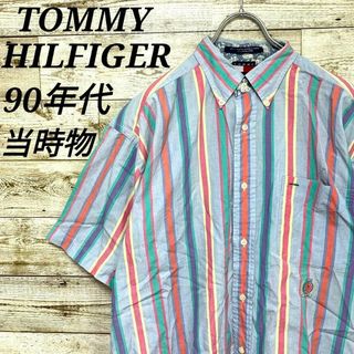 TOMMY HILFIGER - 【w405】一点物USA古着トミーヒルフィガー90s当時物ボタンダウン半袖シャツ