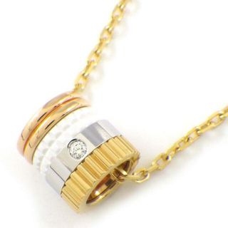 ブシュロン(BOUCHERON)のブシュロン BOUCHERON ネックレス キャトル クラシック スモール JPN00550 スリーカラー 1ポイント ダイヤモンド 0.01ct K18PG K18WG K18YG ホワイト セラミック 白 【中古】(ネックレス)