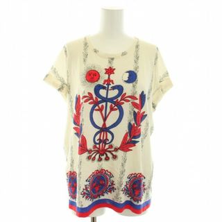 グッチ(Gucci)のグッチ カットソー Tシャツ Uネック 半袖 サン×ムーン 総柄 L 白 赤 青(カットソー(半袖/袖なし))