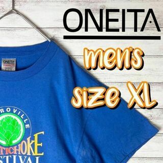 【US古着　送料無料】oneita デザインTシャツ サイズXL ブルー(Tシャツ/カットソー(半袖/袖なし))