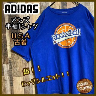 アディダス(adidas)のバスケットボール メンズ adidas ブルー 2XL USA古着半袖 Tシャツ(Tシャツ/カットソー(半袖/袖なし))