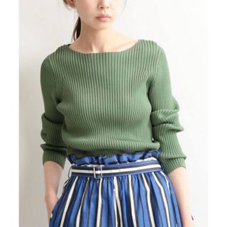 h534_IENA 美品♪R/N リブボートネックプルオーバー グリーン イエナ