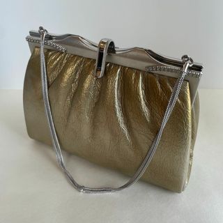 パーティー バッグ がまぐち ガマ口 シャンパン ゴールド レザー チェーン(ハンドバッグ)