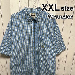 Wrangler - Wrangler　半袖シャツ　XXL　チェック柄　ライトブルー　水色　USA古着