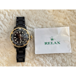 リラックス(reluxe)のRELAX腕時計サブマリーナタイプ王冠ロゴブラック×ゴールド(腕時計(アナログ))
