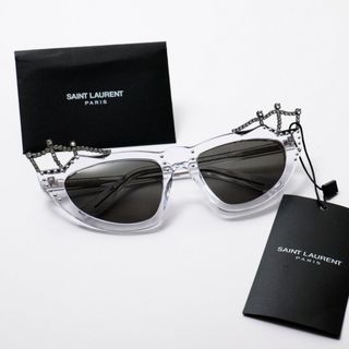 サンローラン(Saint Laurent)の■未使用品■SAINT LAURENT PARIS サンローラン パリ サングラス SL122 TIARA002 56□20 140 YSL アイウェア クリア ラインストーン キャットアイ 20230328/GM9619(サングラス/メガネ)