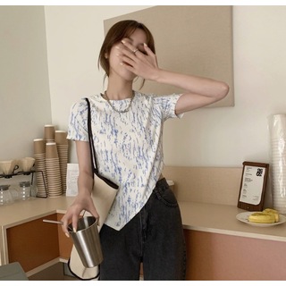 【レア】　レディース　デザイン　Tシャツ　白　Mサイズ　 韓国　お洒落　シンプル(Tシャツ(半袖/袖なし))