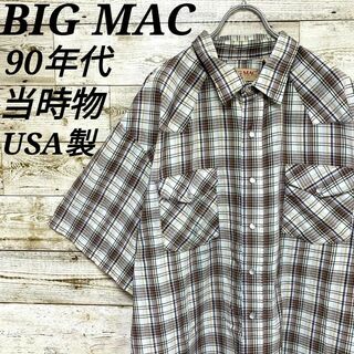 【w407】USA製古着ビッグマック90s当時物トップス半袖シャツストライプ柄(シャツ)
