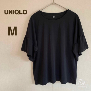 ユニクロ(UNIQLO)のUNIQLO ユニクロ M カットソー Tシャツ ブラック 黒 袖フリル(カットソー(半袖/袖なし))