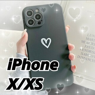 【iPhoneX/XS】iPhoneケース ブラック ハート 手書き 黒(iPhoneケース)