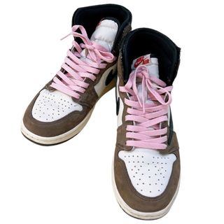 　ナイキ NIKE × Travis Scott エアジョーダン 1 CD4487-100 ブラウン/ホワイト/ブラック レザー メンズ スニーカー(スニーカー)