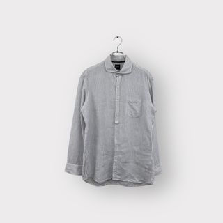 リネン100% DURBAN ダーバン 長袖シャツ ストライプ ホワイト系 サイズL リネン ヴィンテージ 衣B 6(シャツ)