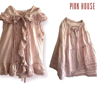 PINK HOUSE - 【美品】PINK HOUSE リボンローンオーバーブラウス＆スカート 2点セット