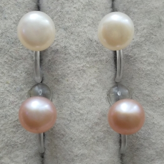 254 淡水真珠イヤリング 2色セット 本真珠 ホワイト白 ピンク系(イヤリング)
