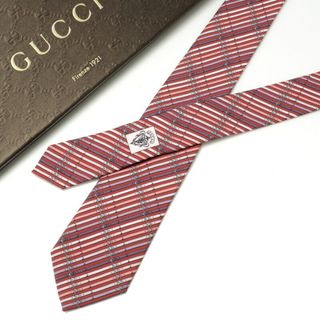 Gucci - ■美品■GUCCI グッチ ネクタイ プリントタイ 幅7cm ベルト柄 レジメンタル イタリア製 アクセサリー ブランド古着【中古】20230427/GN2547