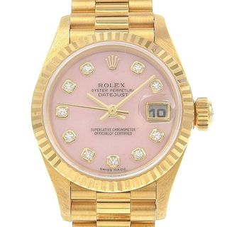 ロレックス(ROLEX)の【ROLEX】ロレックス デイトジャスト 10Pダイヤ cal.2235 79178 K18イエローゴールド×ダイヤモンド ピンクオパール 自動巻き レディース ピンク文字盤 腕時計(腕時計)