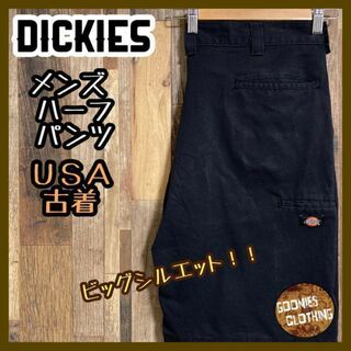 ディッキーズ(Dickies)のディッキーズ メンズ ハーフ ワーク パンツ 黒 ロゴ USA 古着 90s(ワークパンツ/カーゴパンツ)