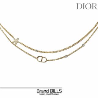 Christian Dior - 未使用品 クリスチャンディオール Petit CD ダブル ネックレス メタル クリスタル ゴールド ホワイトクリスタル【