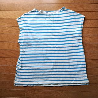 シマムラ(しまむら)の6★中古）リノルーセ　水色ボーダーフレンチスリーブTシャツ (L)(Tシャツ(半袖/袖なし))