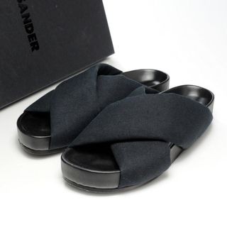 ジルサンダー(Jil Sander)のJIL SANDER ジルサンダー クロス スライド サンダル 靴 サイズ37（23.5～24.0cm相当) ブラック イタリア製 ブランド古着【中古】20230425/GN2962(サンダル)