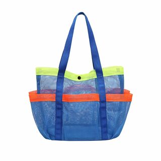 【色: ブルー】TREXPURE メッシュバッグ 大容量 プールバッグ 防水 軽