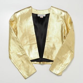 サンローラン(Saint Laurent)の■美品■ヴィンテージ■Yves Saint Laurent イヴサンローラン ノーカラー レザージャケット サイズ34 ボタンレス 本革 ゴールド フランス製 vintage ブランド古着【中古】20230502/GN3163(その他)