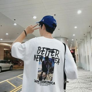 Tシャツ メンズ LL 半袖 バックプリント ストリート 韓国 レディース 白(Tシャツ/カットソー(半袖/袖なし))