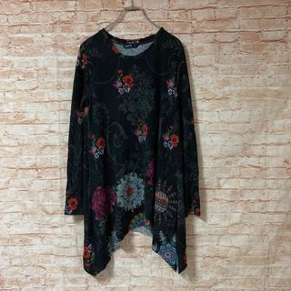 DESIGUAL - デシグアル Desigual カットソー シャツ チュニック 長袖 花柄 黒 M